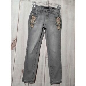 Earl Jean Womens 4P Grey Skinny Ankle Floral Embroidered‎ Stretch Denim Jeans
